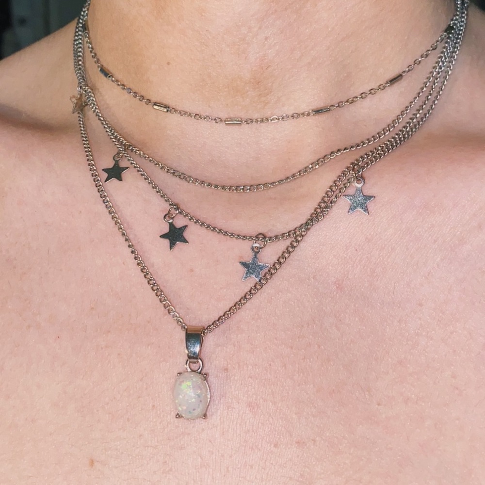 Stars and Opal Adjustable Layered Necklace Choker